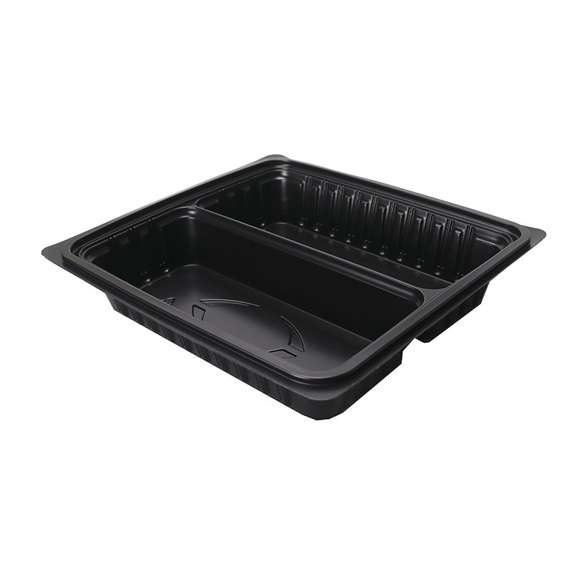 Caja de comida rápida cuadrada y negra con tapa BOPS